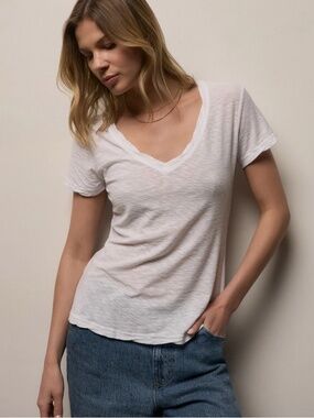 James Perse White Slub Casual Deep U Neck